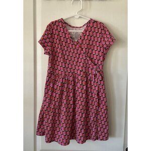 Diane Von Furstenberg Target Dress Girls Faux Wrap Pink Orange Black 10/12 Large